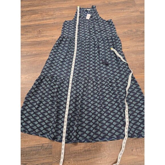 Emily Daniels Sleeveless Boho Maxi Dress Navy Teal Print Size L NWT Tiered Tasse - Picture 11 of 12